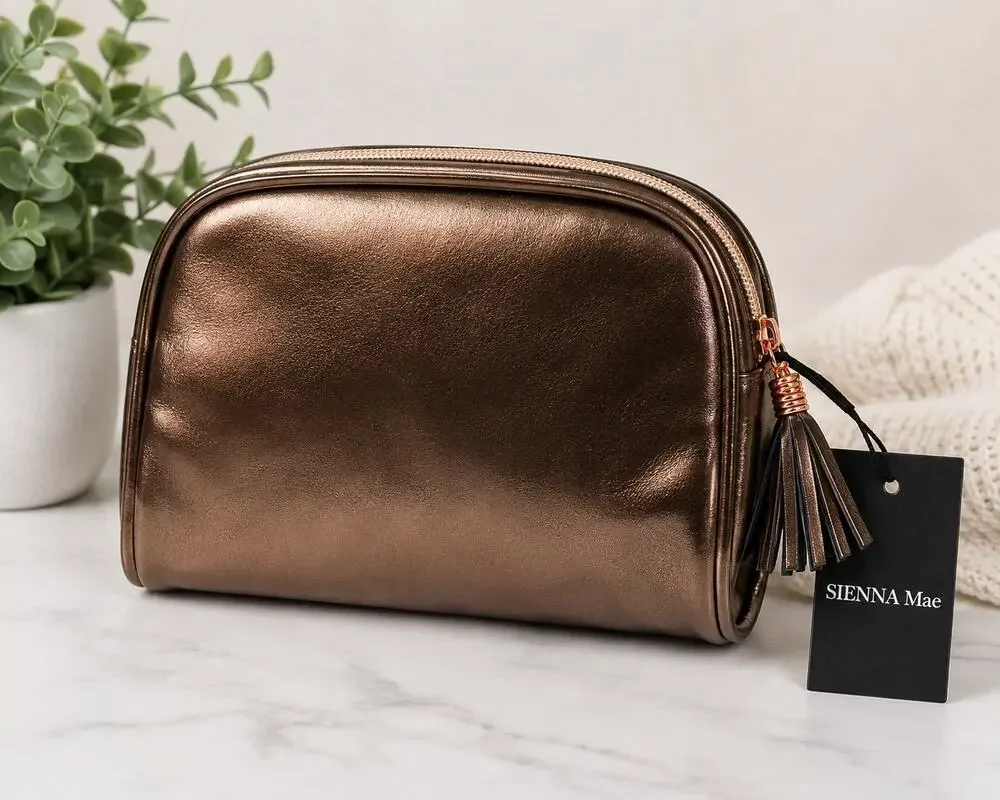 Sienna Mae Nora Bronze Metallic Tassel Cosmetic Makeup Bag Travel Pouch NWT